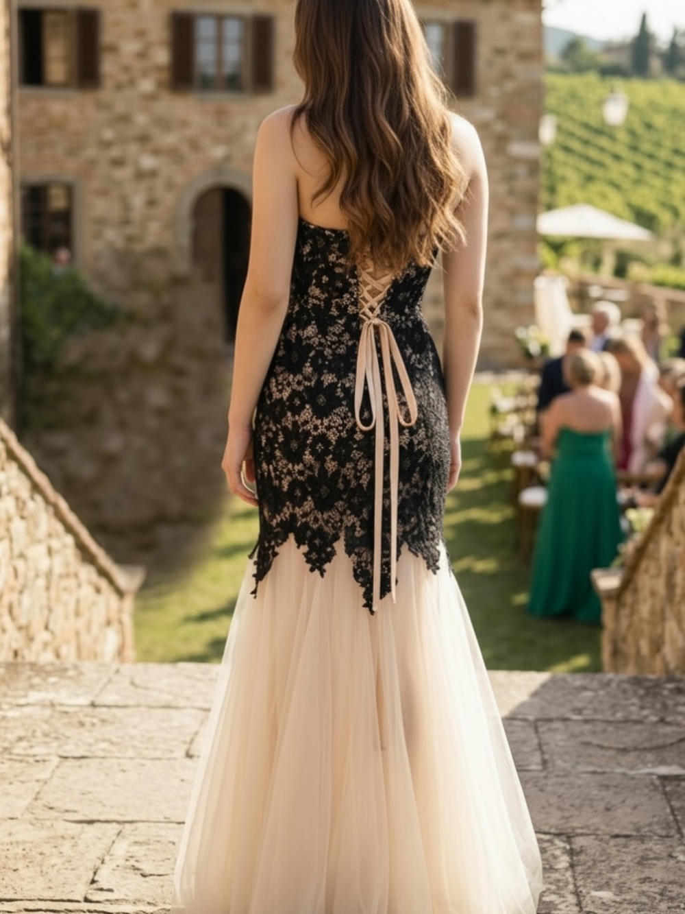 Nwt Floral Lace Strapless Sweetheart Boned Bodice Tulle Layer Hem Mermaid Dress